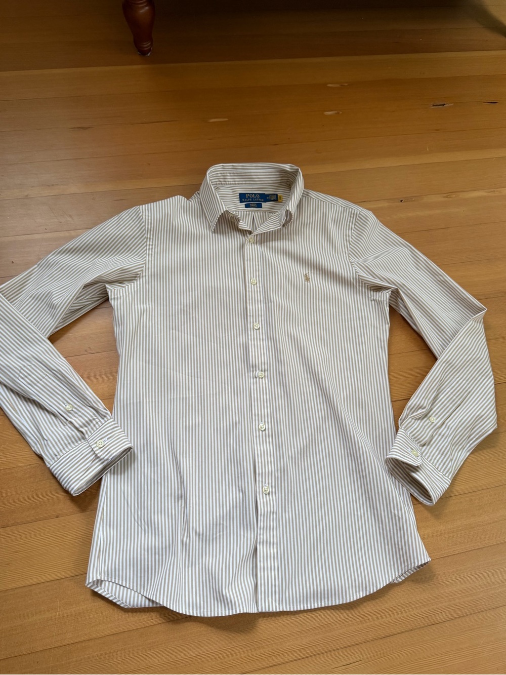 Ralph Lauren Striped White and Tan Button-Down Dress Shirt